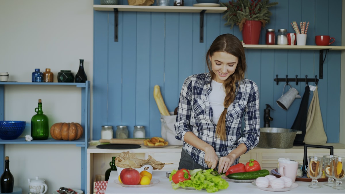 Fresh vegetable preparation in home kitchen