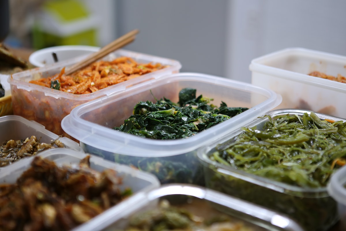 Protein-rich meal components laid out